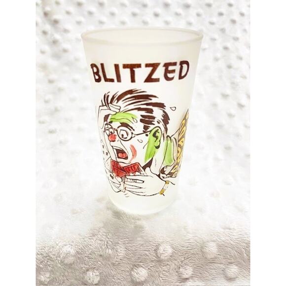 Vintage Federal Glass Frosted Tumbler Caricature Gambling Poker Glasses-3 RARE - Picture 5 of 10